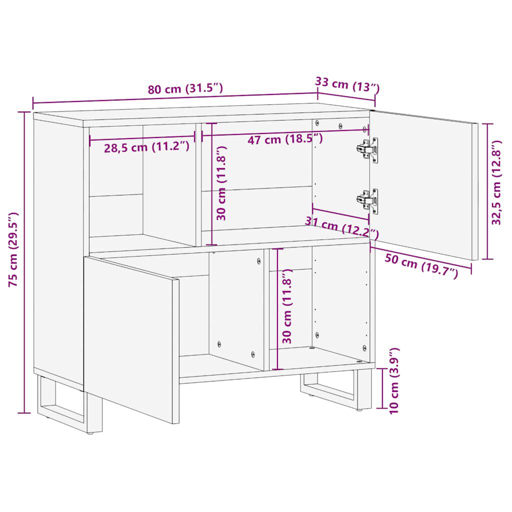 vidaXL Σκευοθήκη Μαύρο 80x33x75 cm μασίφ ξύλο Μάνγκο