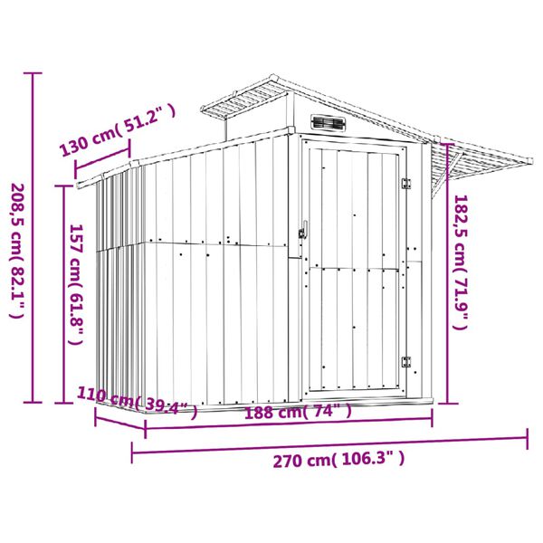 vidaXL Αποθήκη Κήπου Πράσινη 270x130x208,5 εκ. Γαλβανισμένο Ατσάλι