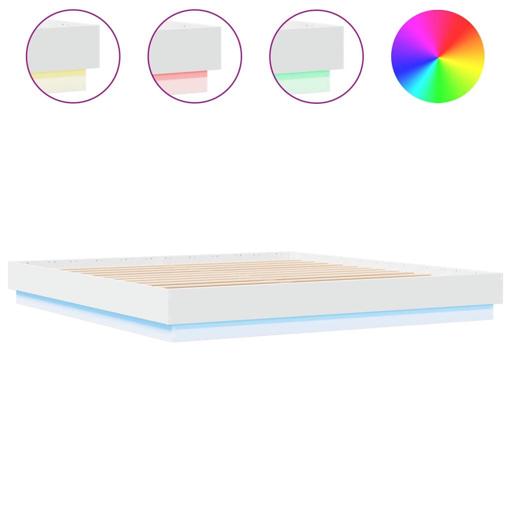 vidaXL Πλαίσιο Κρεβατιού με LED Λευκό 200 x 200 εκ.