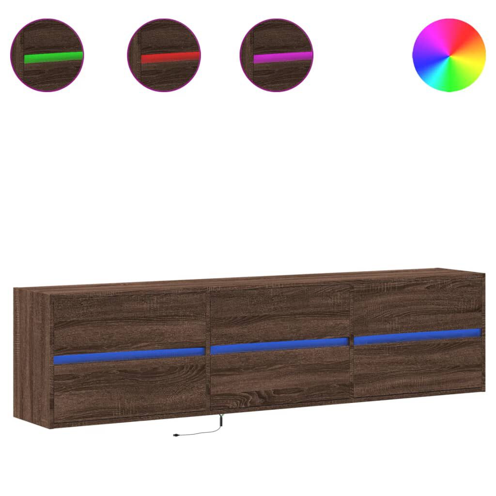 vidaXL Έπιπλο Τοίχου Τηλεόρασης με LED Καφέ Δρυς 180x31x45 εκ.
