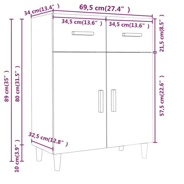 vidaXL Ντουλάπι Γκρι Σκυροδέματος 69,5x34x89 εκ. Επεξεργασμένο Ξύλο