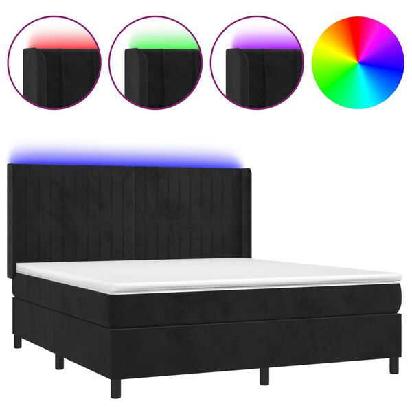 vidaXL Κρεβάτι Boxspring με Στρώμα & LED Μαύρο 160x200 εκ. Βελούδινο