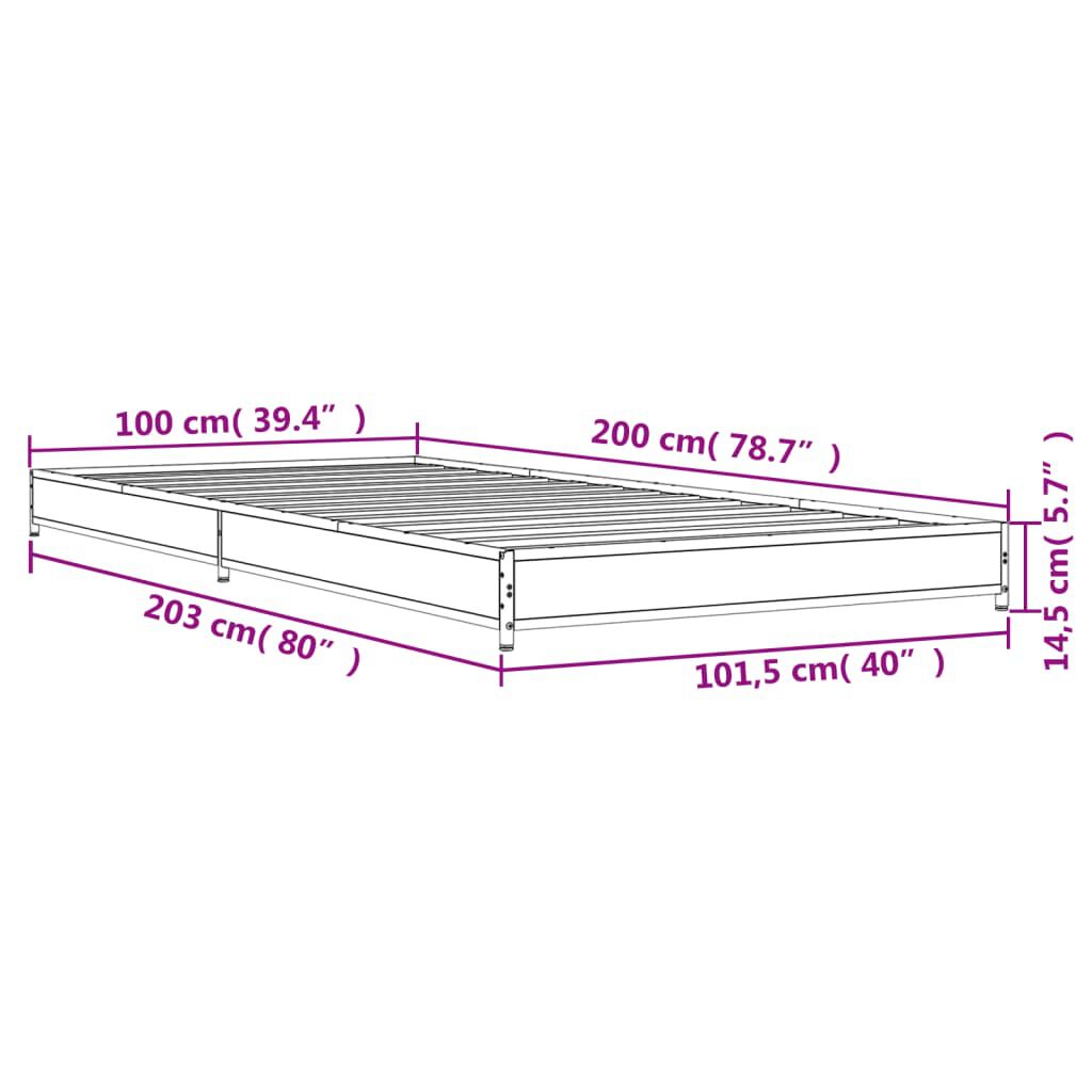vidaXL Πλαίσιο Κρεβατιού Γκρι Sonoma 100x200 εκ. Επεξ. Ξύλο & Μέταλλο