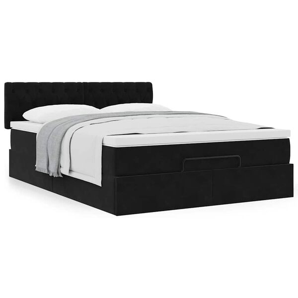 vidaXL Οθωμανικό κρεβάτι με στρώμα Μαύρο 140x190cm Βελούδο
