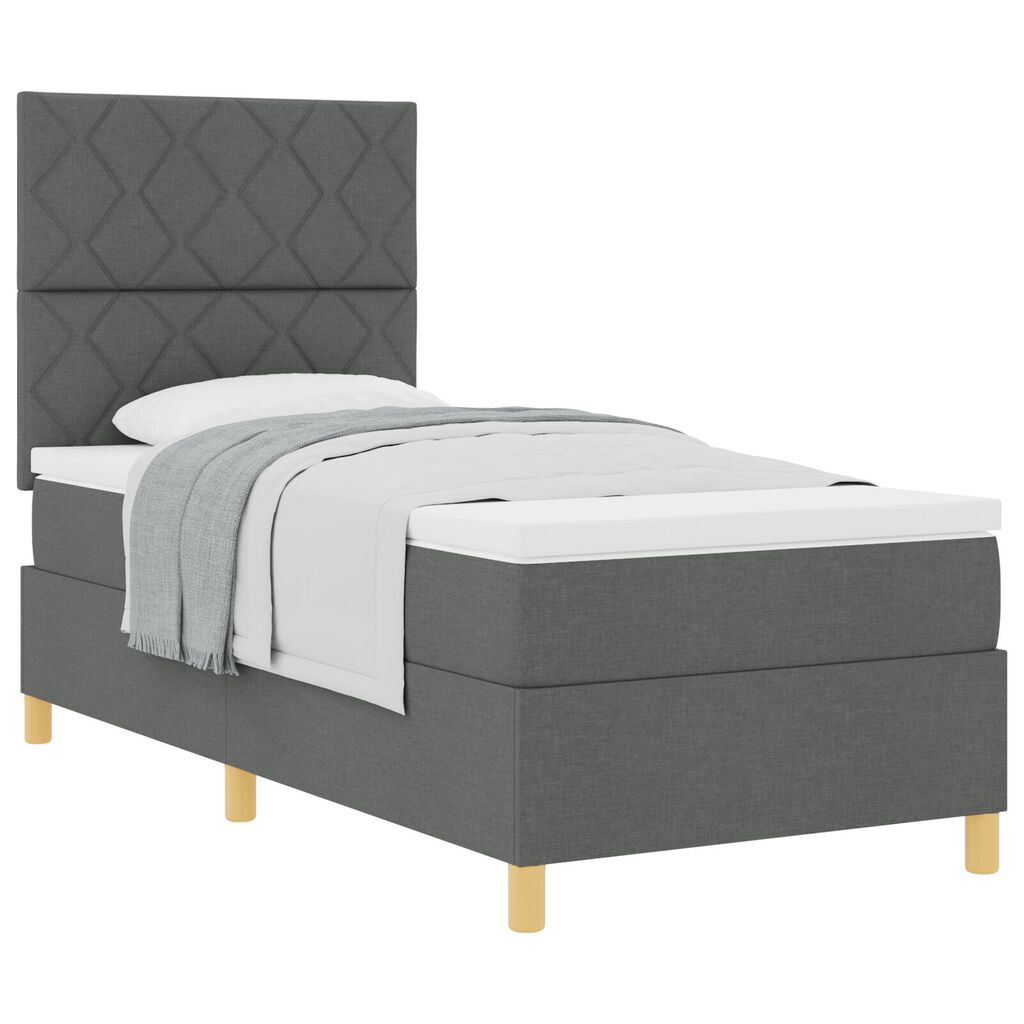 vidaXL Κρεβάτι Box Spring με Στρώμα Σκούρο Γκρι 100x200 εκ. Ύφασμα