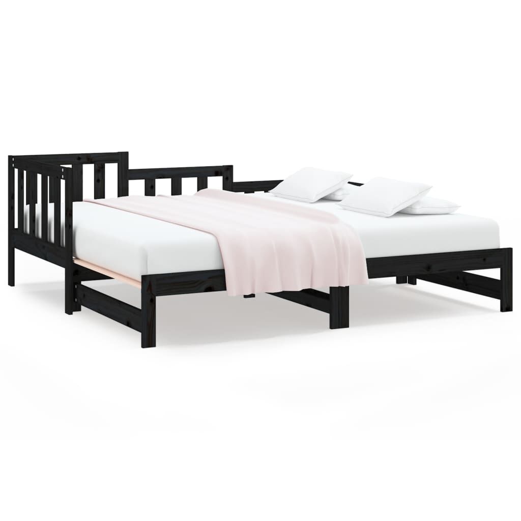 vidaXL Καναπές Κρεβάτι Συρόμενος Μαύρος 2x(80x200) εκ. από Μασίφ Πεύκο