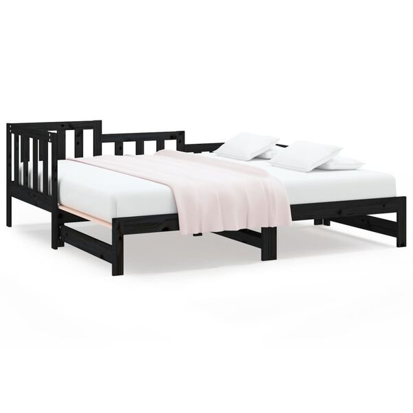 vidaXL Καναπές Κρεβάτι Συρόμενος Μαύρος 2x(80x200) εκ. από Μασίφ Πεύκο