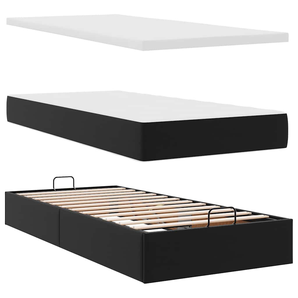 vidaXL Οθωμανικό κρεβάτι με στρώμα Μαύρο 100x200cm Faux Leather