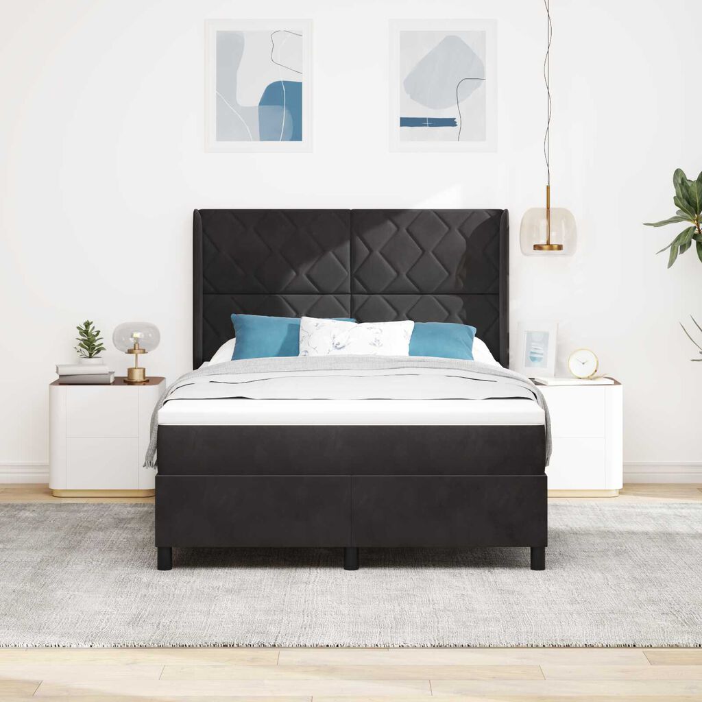 vidaXL Κρεβάτι Box Spring με Στρώμα Μαύρο 140x190 εκ Βελούδο