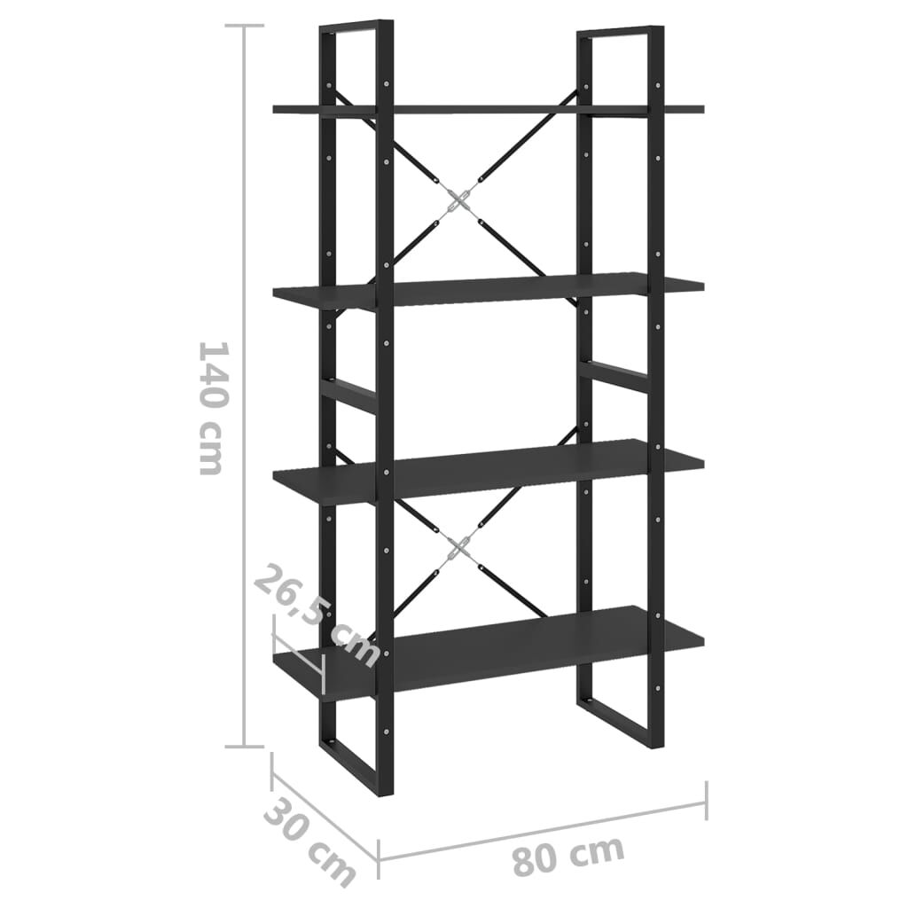 vidaXL Βιβλιοθήκη με 4 Ράφια Γκρι 80 x 30 x 140 εκ. από Επεξ. Ξύλο
