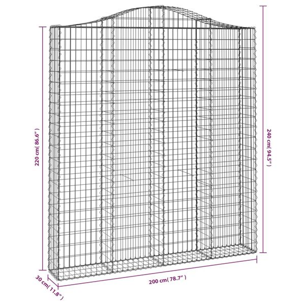 vidaXL Συρματοκιβώτια Τοξωτά 6 τεμ. 200x30x220/240 εκ. Γαλβαν. Ατσάλι