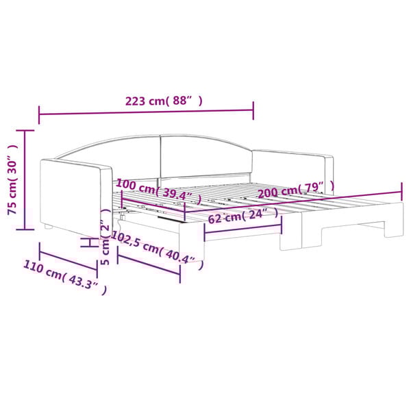 vidaXL Καναπές Κρεβάτι Συρόμενος Αν. Γκρι 100 x 200 εκ. Ύφασμα