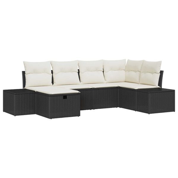 vidaXL Σετ Καναπέ Κήπου με μαξιλάρι 6 pcs Μαύρο Πολυ ράταν
