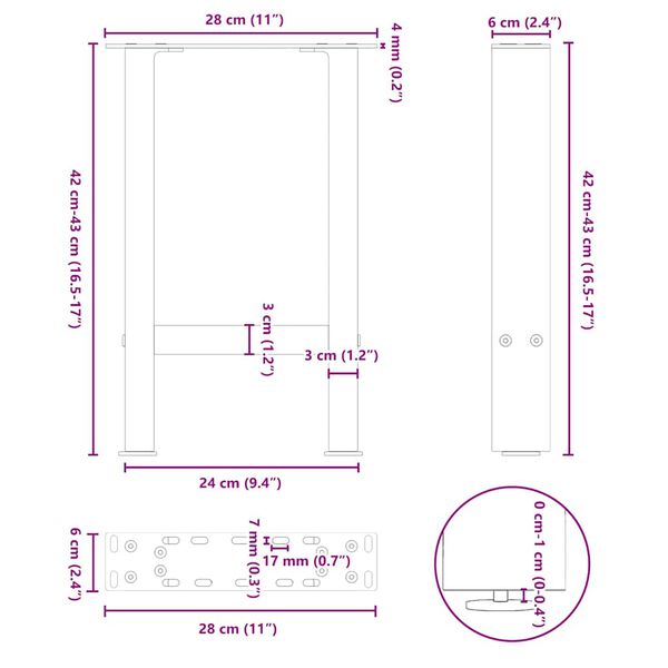 vidaXL Πόδια Τραπεζιού Σαλονιού 2 τεμ. Μαύρα 28x(42-43) εκ. Ατσάλι
