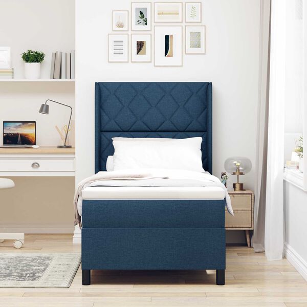 vidaXL Κρεβάτι με ελατήρια με στρώμα Μπλε 100 x 200 cm ύφασμα
