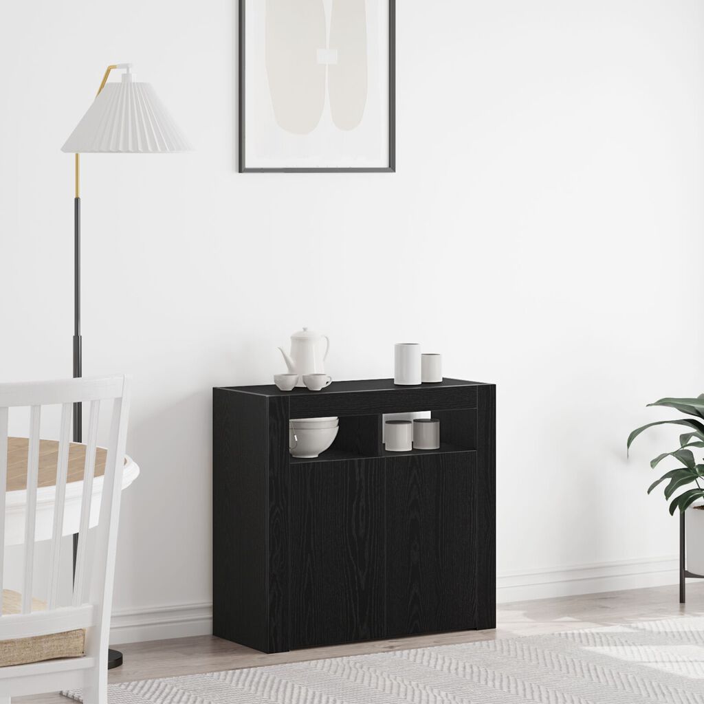 vidaXL Κονσόλα με LED Φώτα Μαύρο Δρυς 80x35x75 εκ από Ξύλο