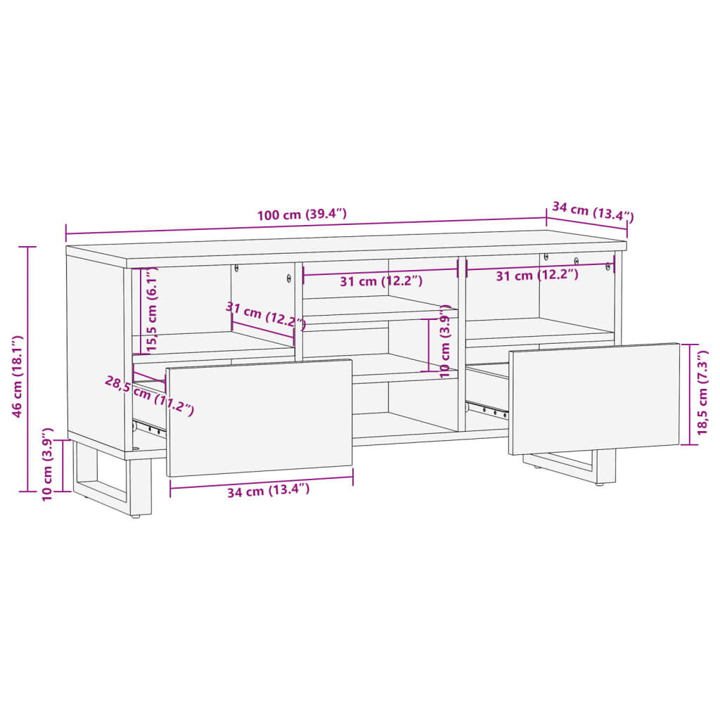 vidaXL Έπιπλο Τηλεόρασης 100x34x46 εκ. από Μασίφ Ξύλο Ακακίας