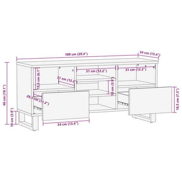 vidaXL Έπιπλο Τηλεόρασης 100x34x46 εκ. από Μασίφ Ξύλο Ακακίας
