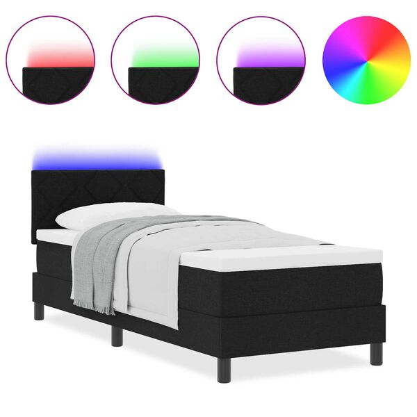 VidaXL Κρεβάτι με Βαλίτσα & Στρώμα & Φωτισμό LED Μαύρο 80x200 εκ. Ύφασμα