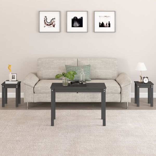 vidaXL Τραπεζάκια Ζιγκόν 3 τεμ. Γκρι από Μασίφ Ξύλο Πεύκου