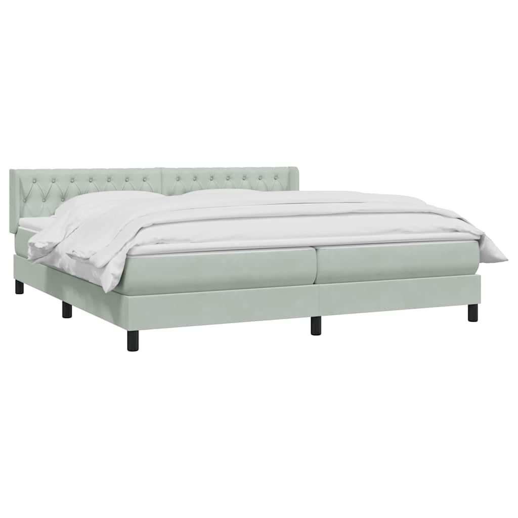 vidaXL Κρεβάτι Boxspring με Στρώμα Ανοιχτό Γκρι 180x210 εκ. Βελούδινο