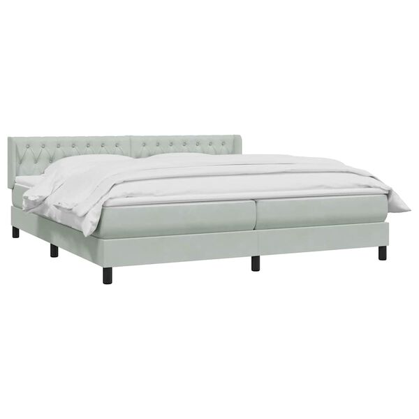 vidaXL Κρεβάτι Boxspring με Στρώμα Ανοιχτό Γκρι 180x210 εκ. Βελούδινο