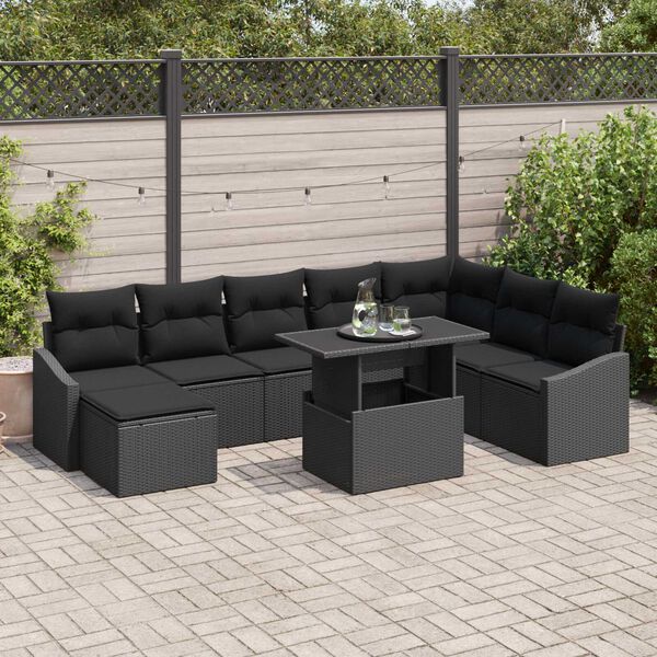 vidaXL Σετ Καναπέ Κήπου με μαξιλάρι 9 pcs Μαύρο