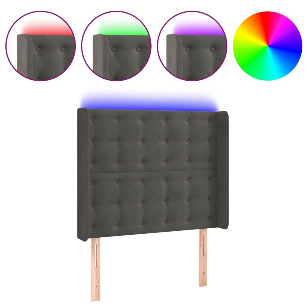 vidaXL Κεφαλάρι Κρεβατιού LED Σκούρο Γκρι 83x16x118/128εκ. Βελούδινο