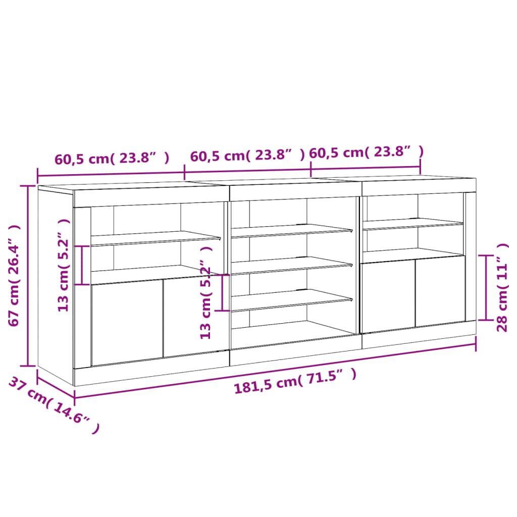 vidaXL Μπουφές με LED Γκρι Sonoma 181,5 x 37 x 67 εκ.