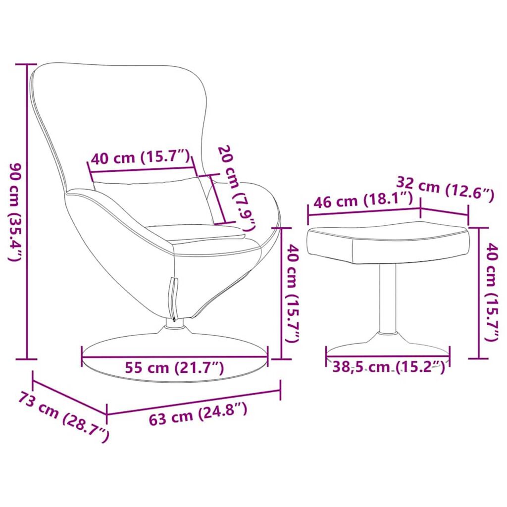 vidaXL Κάθισμα-αυγό 2 pcs Ροζ 63 x 73 x 90 εκ Βελούδο