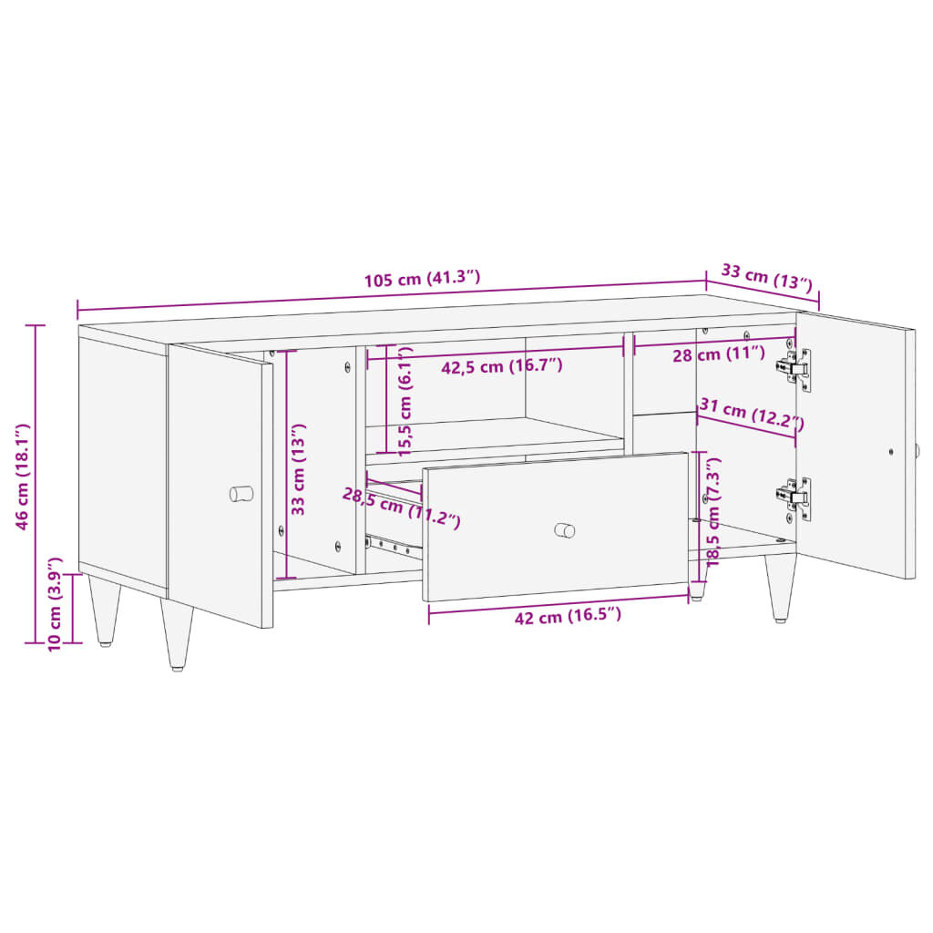 vidaXL Έπιπλο Τηλεόρασης 105 x 33 x 46 εκ. από Μασίφ Ξύλο Μάνγκο