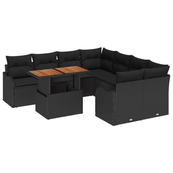 vidaXL Σετ Καναπέ Κήπου με αποθήκευση 9 pcs Μαύρο Πολυ ράταν