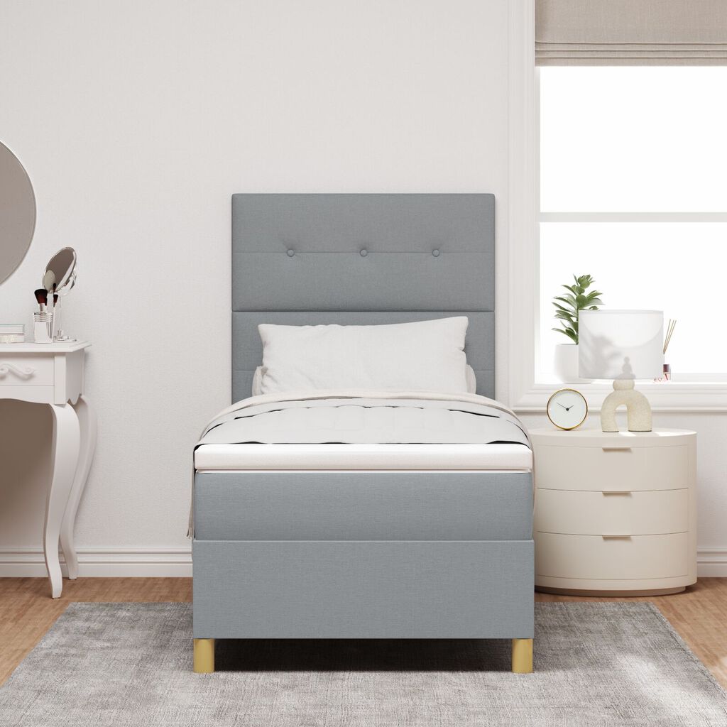 vidaXL Κρεβάτι Box Spring με Στρώμα Ανοιχτό Γκρι 90x200 εκ Ύφασμα