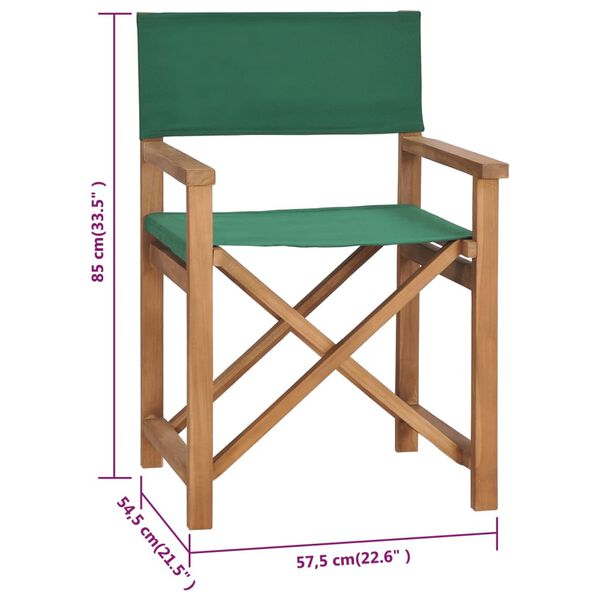 vidaXL Καρέκλα Σκηνοθέτη Πράσινη από Μασίφ Ξύλο Teak