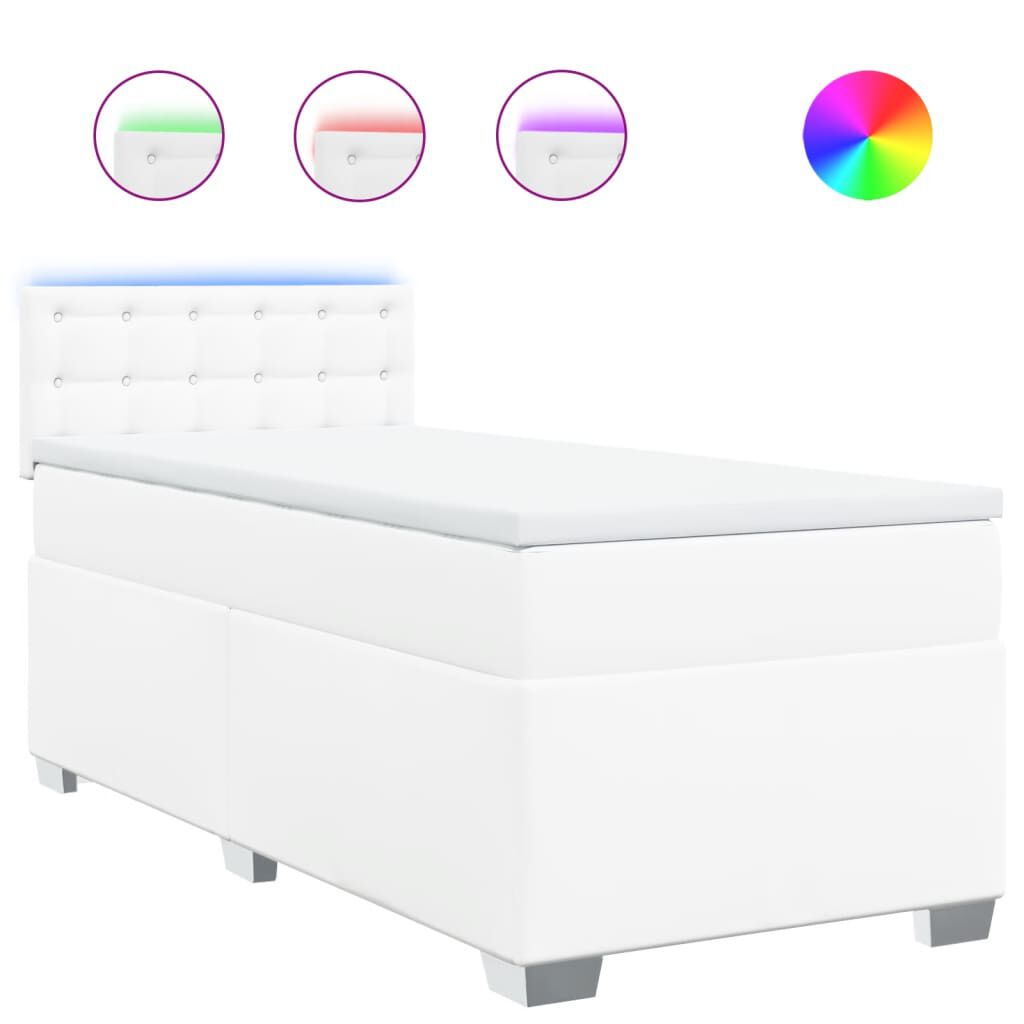 vidaXL Κρεβάτι Boxspring με Στρώμα Λευκό 90x190εκ. από Συνθετικό Δέρμα