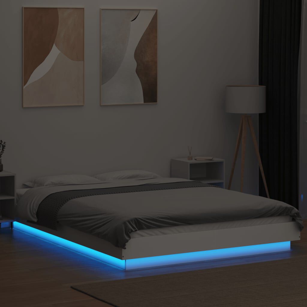 vidaXL Πλαίσιο Κρεβατιού με Φώτα LED Λευκό 120x200 εκ.Επεξ. Ξύλο