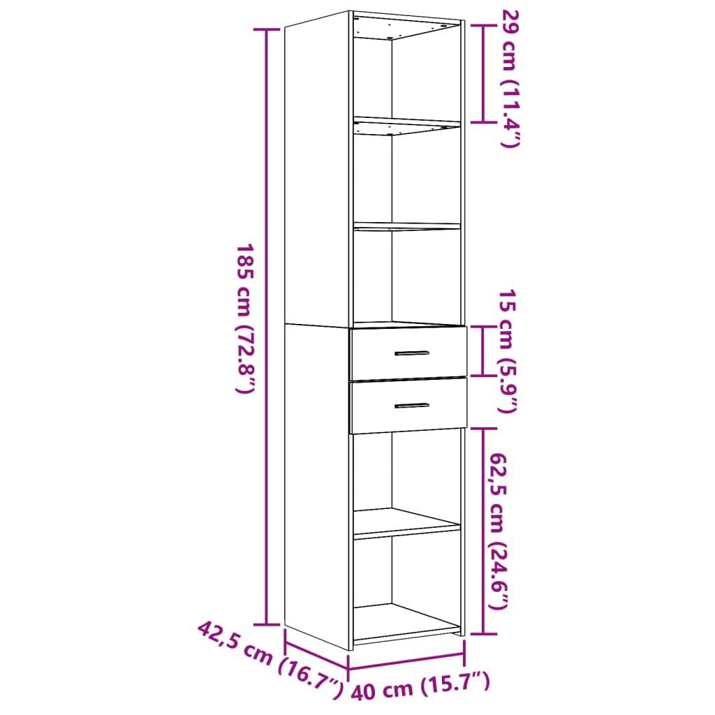 vidaXL Ντουλάπι Λευκό 40x42,5x185 εκ. από Επεξεργασμένο Ξύλο