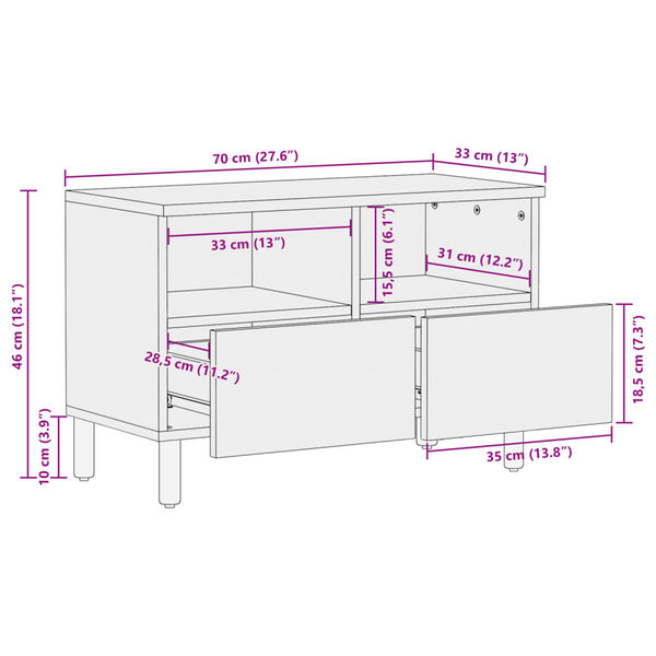 vidaXL Έπιπλο Τηλεόρασης Μαύρο 70x33x46 εκ. από Επεξεργ. Ξύλο