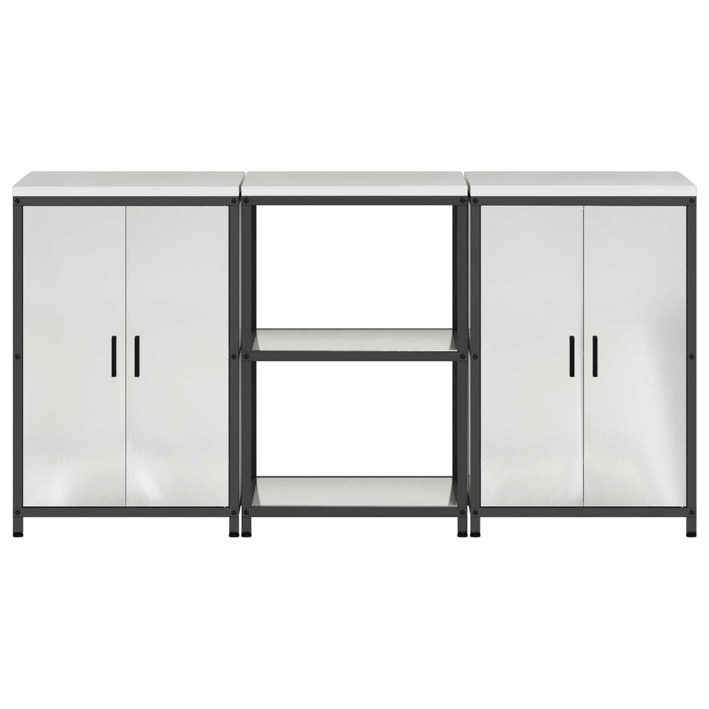 vidaXL Σετ Αποθήκευσης Κουζίνας με ράφι 3 pcs Ασημί 180 x 50 x 92 εκ.