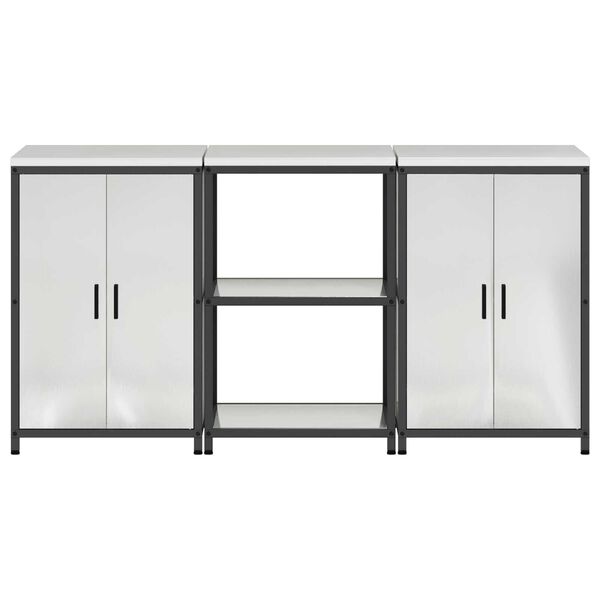 vidaXL Σετ Αποθήκευσης Κουζίνας με ράφι 3 pcs Ασημί 180 x 50 x 92 εκ.