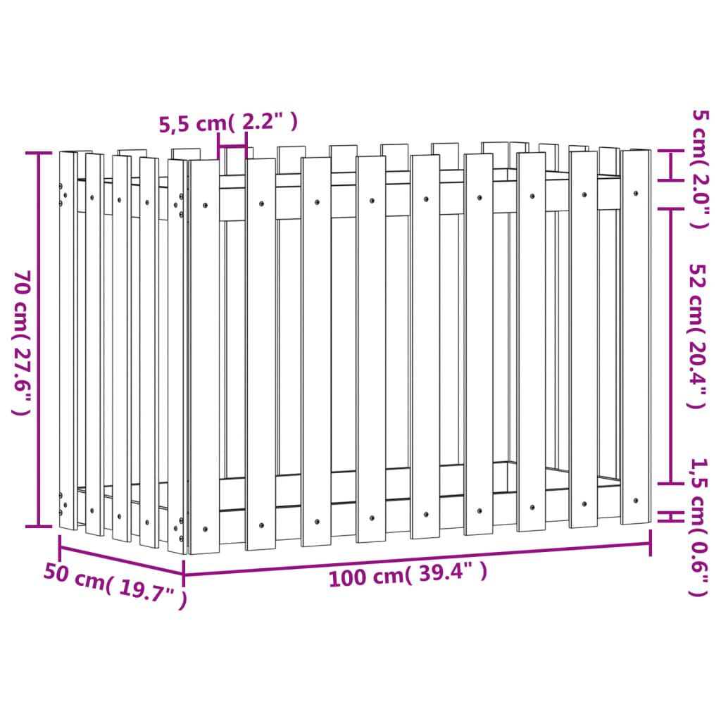 vidaXL Ζαρντινιέρα με Σχέδιο Φράχτη 100x50x70εκ. Εμποτισμ. Ξύλο Πεύκου