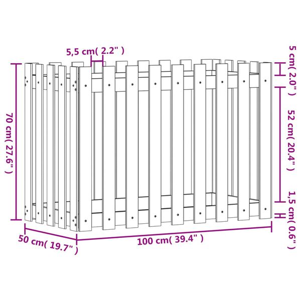 vidaXL Ζαρντινιέρα με Σχέδιο Φράχτη 100x50x70εκ. Εμποτισμ. Ξύλο Πεύκου