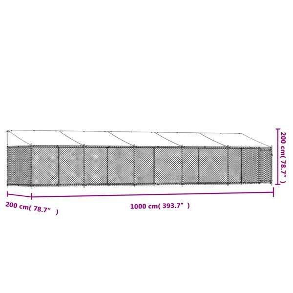 vidaXL Κλουβί Σκύλου με Οροφή και Πόρτες Γκρι 10x2x2 μ. Γαλβ. Χάλυβας