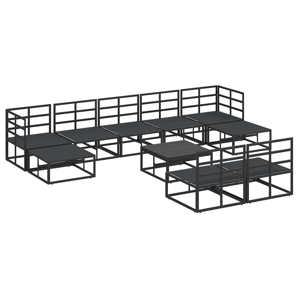vidaXL Σετ Καναπέ Κήπου με μαξιλάρι 10 pcs Μαύρο Αλουμίνιο