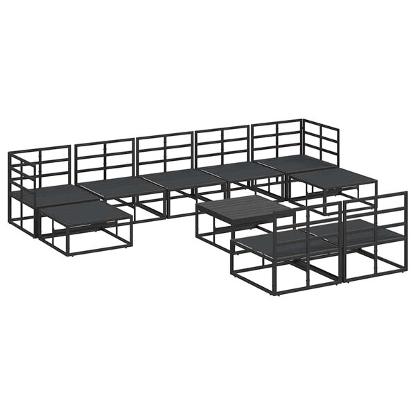 vidaXL Σετ Καναπέ Κήπου με μαξιλάρι 10 pcs Μαύρο Αλουμίνιο