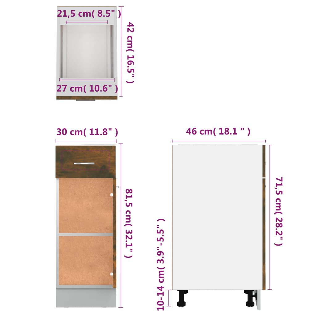 vidaXL Έπιπλο Με Συρτάρι Lyon Lyon Καπνιστή Δρυς 30x46x81,5εκ.