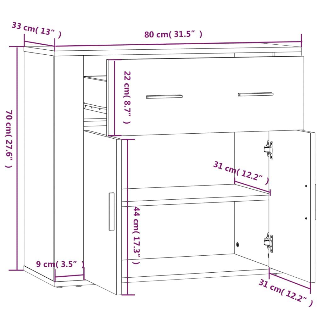 vidaXL Συρταριέρα Μαύρη 80 x 33 x 70 εκ. από Επεξεργασμένο Ξύλο