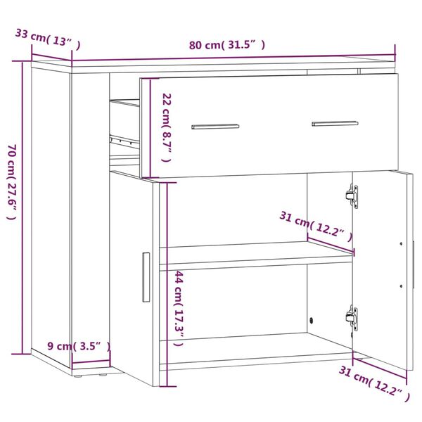 vidaXL Συρταριέρα Μαύρη 80 x 33 x 70 εκ. από Επεξεργασμένο Ξύλο
