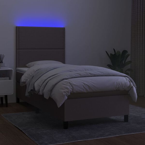 vidaXL &Kappa;&rho;&epsilon;&beta;ά&tau;&iota; Boxspring &mu;&epsilon; &Sigma;&tau;&rho;ώ&mu;&alpha; & LED Taupe 90x200 &epsilon;&kappa;. &Upsilon;&phi;&alpha;&sigma;&mu;ά&tau;&iota;&nu;&omicron;