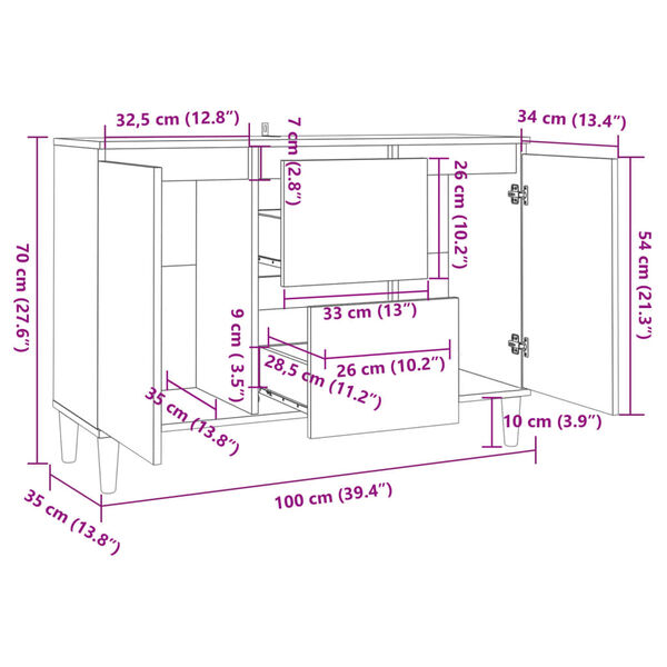 vidaXL Μπουφές Γκρι Σκυροδέματος 101x35x70 εκ. από Επεξεργασμένο Ξύλο